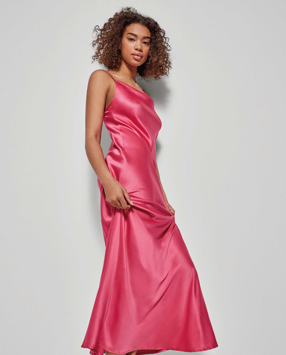 Vestido longo de cetim Rosa