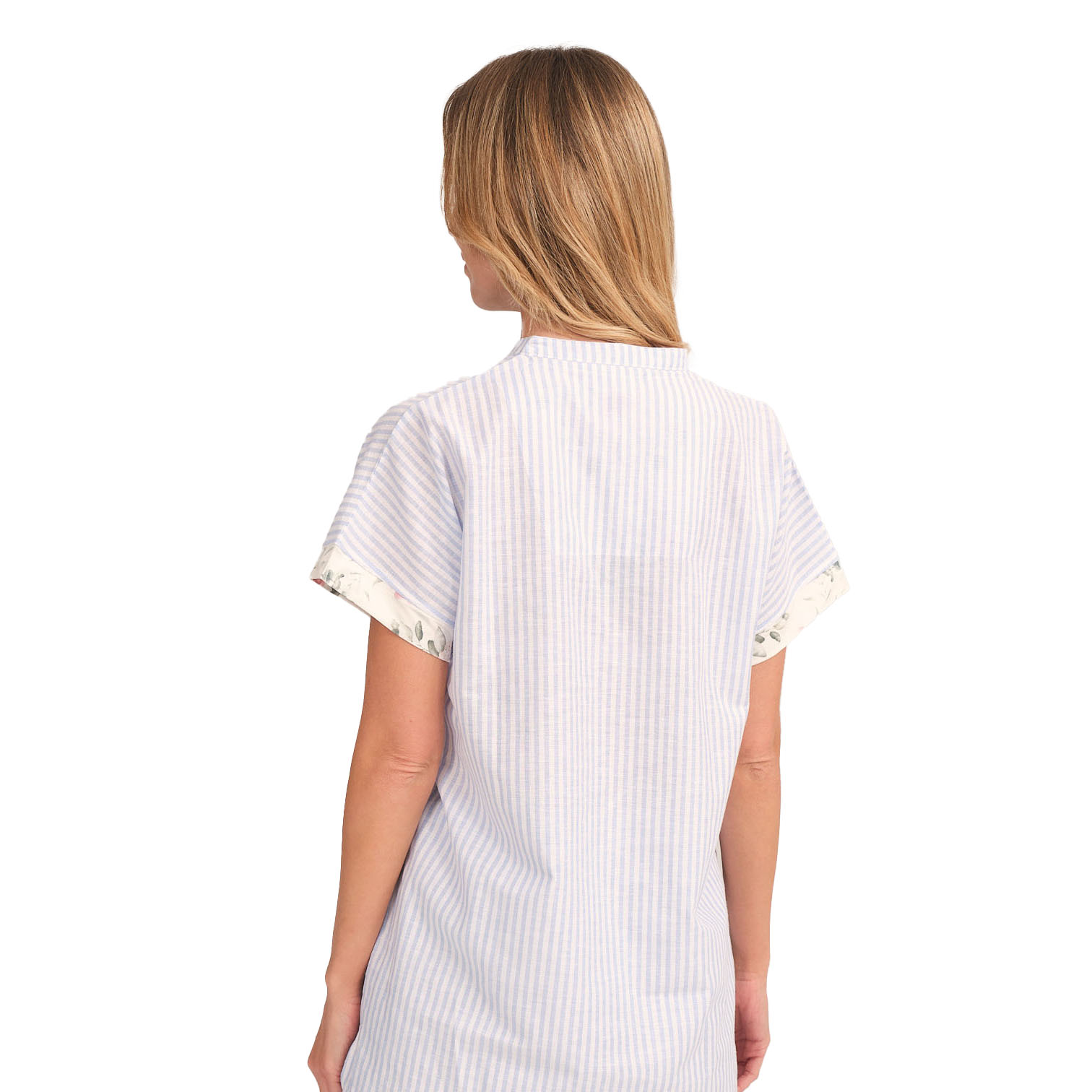 Camisa Pijama Senhora Manga Curta com Listras Azuis