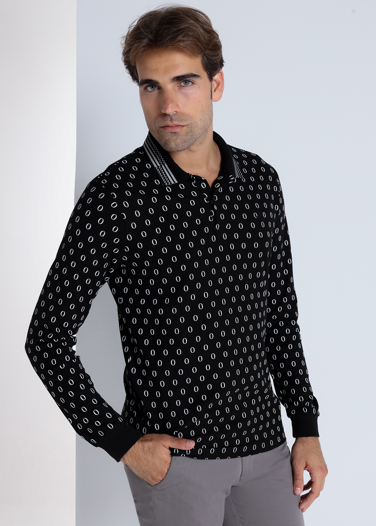 Pólo de manga comprida Preto