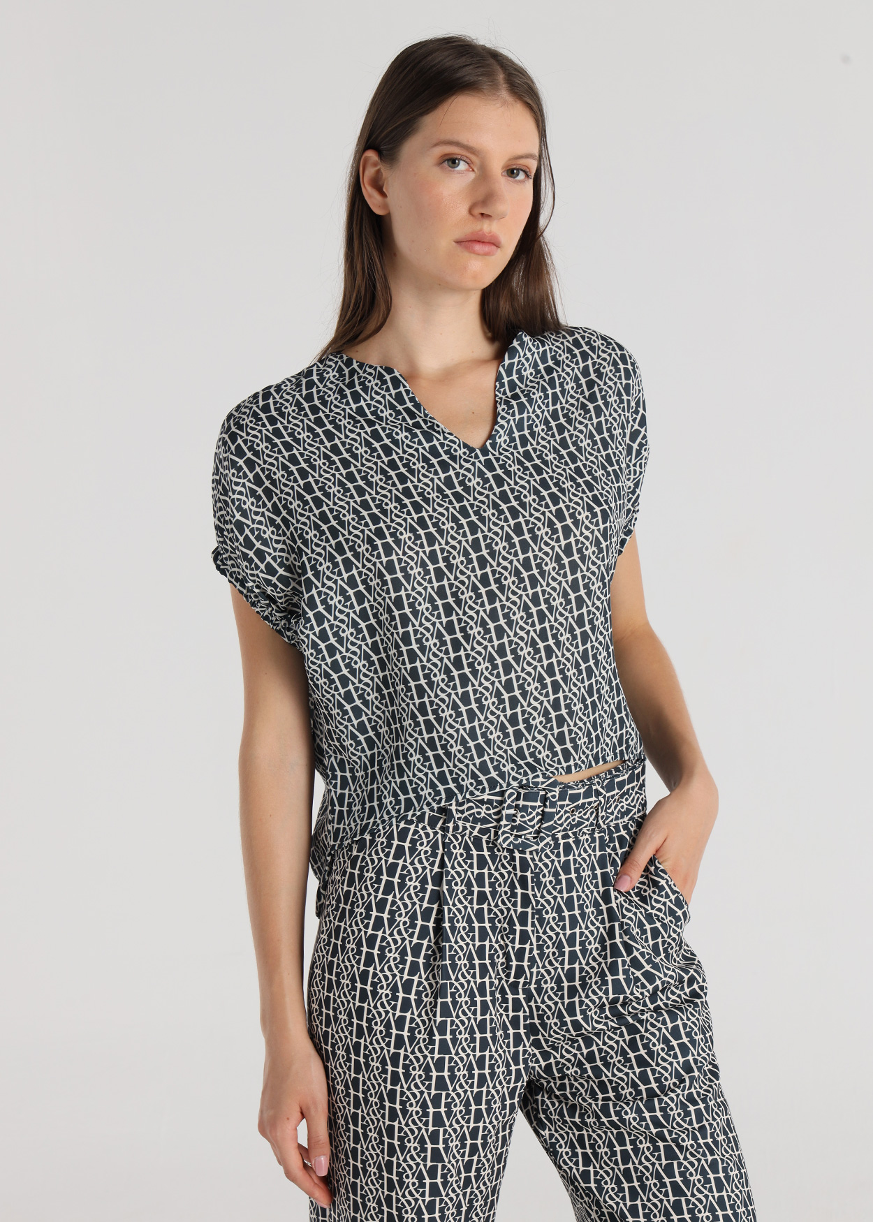 Blusa de manga curta Senhora Azul