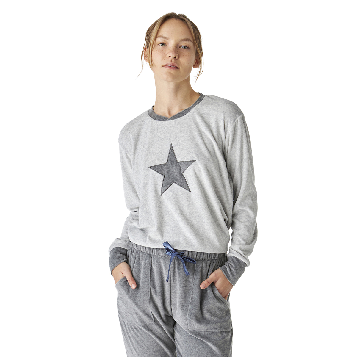 Pijama Polar Senhora Manga Comprida Cinzento