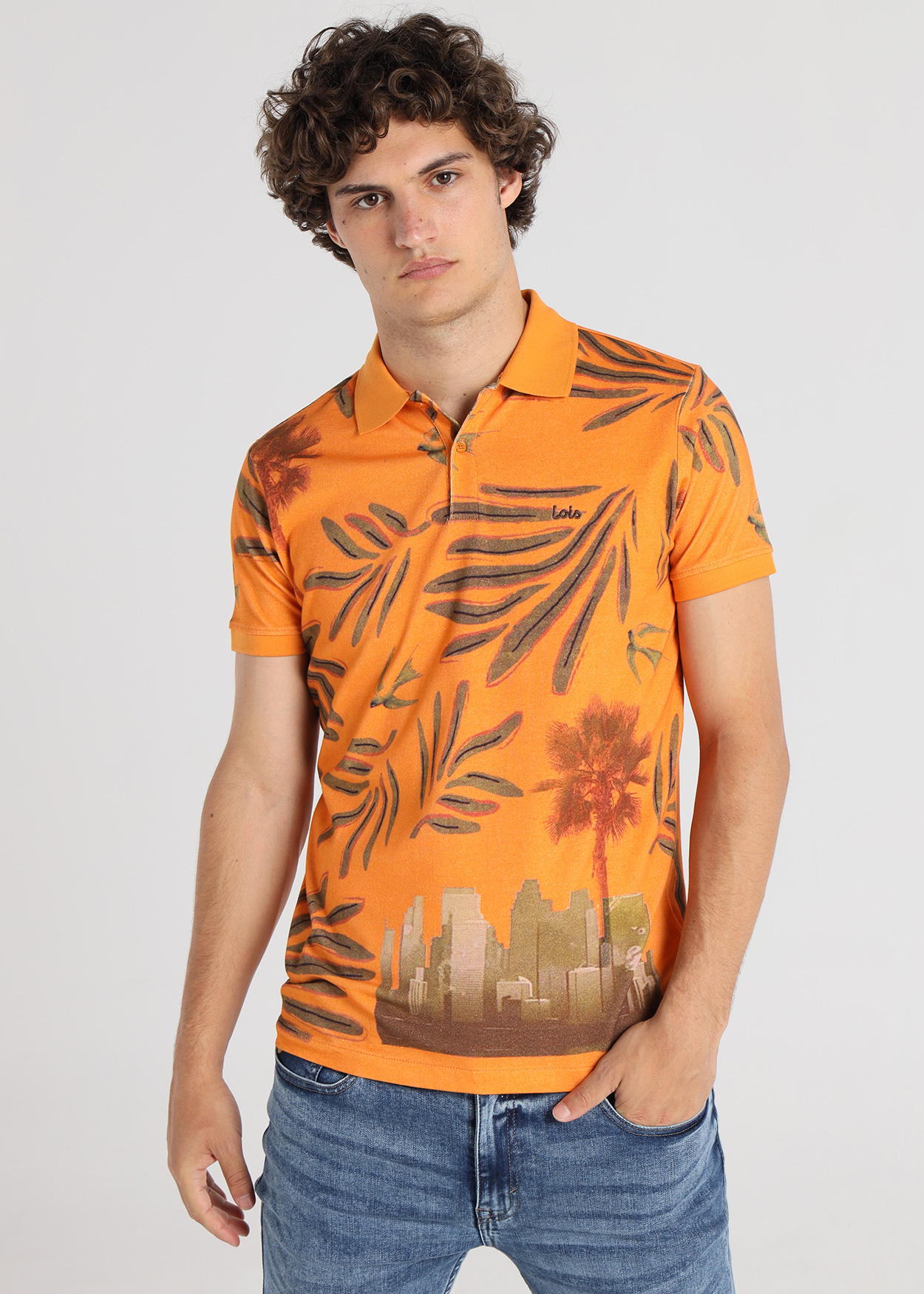 Pólo Estampado Homem Laranja