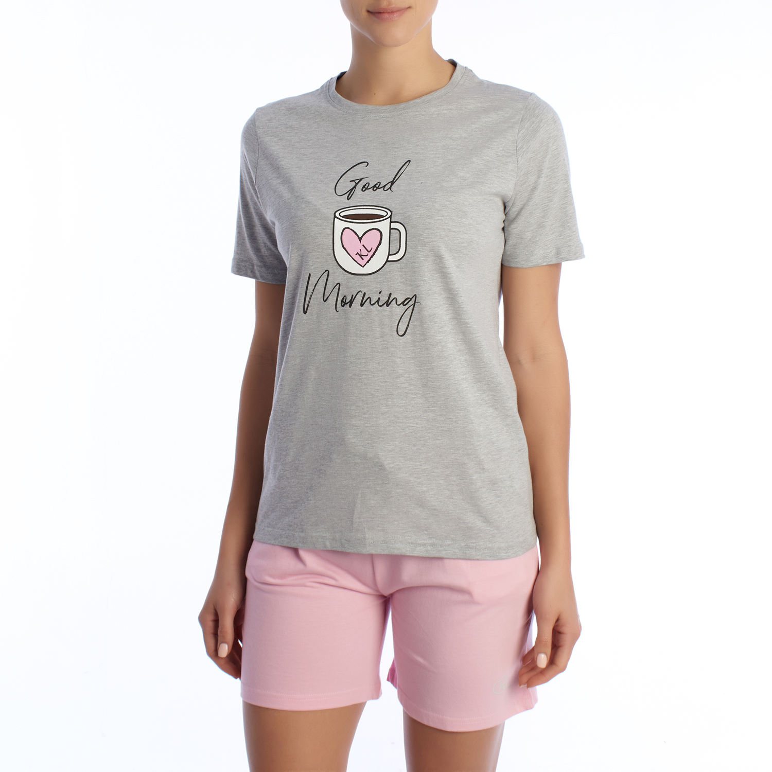 Pijama de Manga Curta Cinzento-Rosa