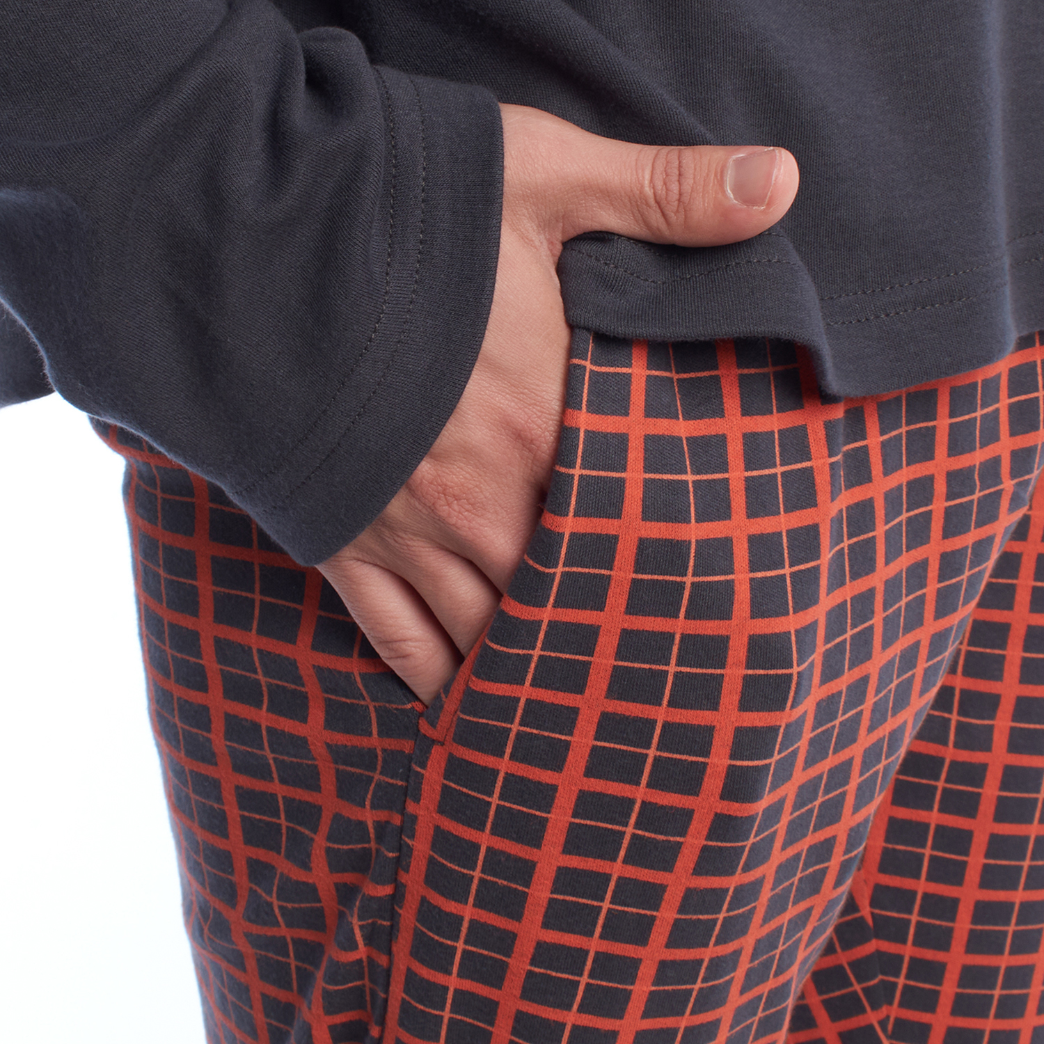 Pijama de Manga Comprida Azul-Laranja