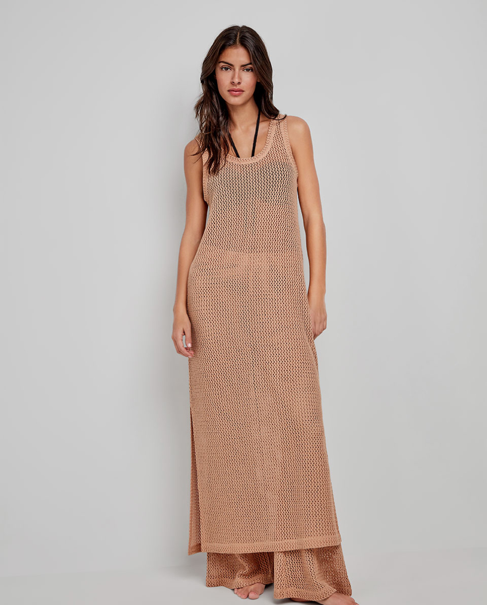 Vestido Midi de Crochê Castanho