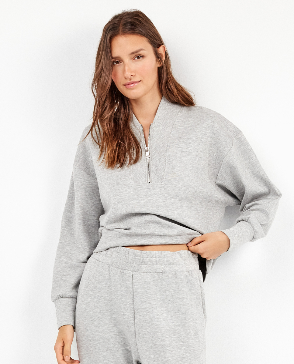 Sweatshirt com zíper duplo Cinzento