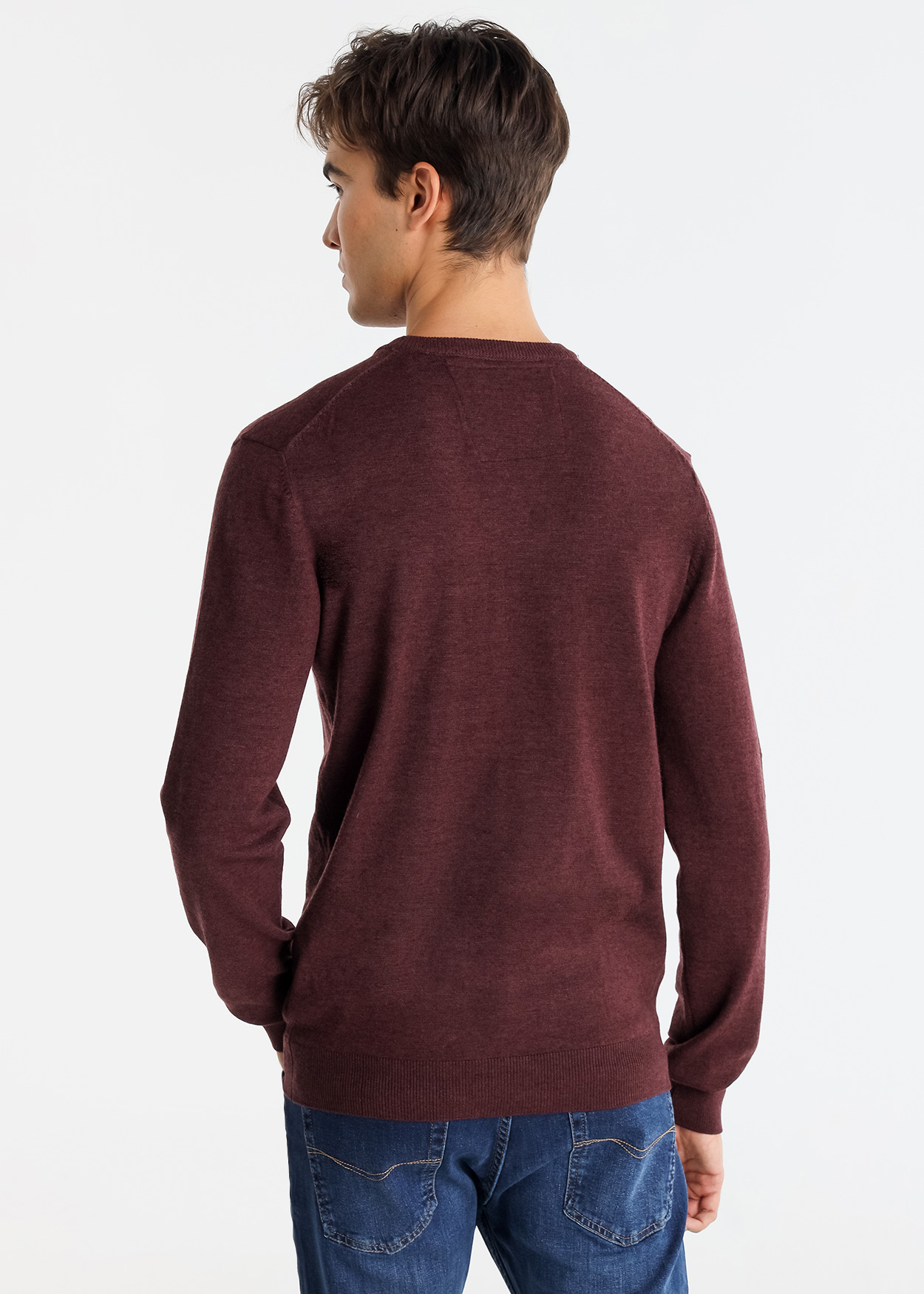 Camisola básica de malha com gola redonda e logotipo bordado Roxo