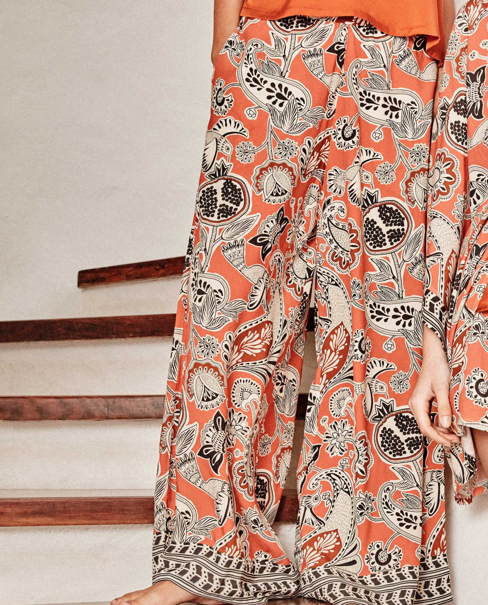 Calças de perna larga em tecido (para dentro e para fora) MultiCor