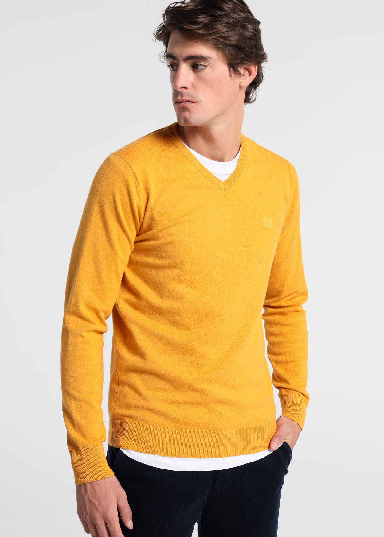 Camisola básica com decote em V Castanho