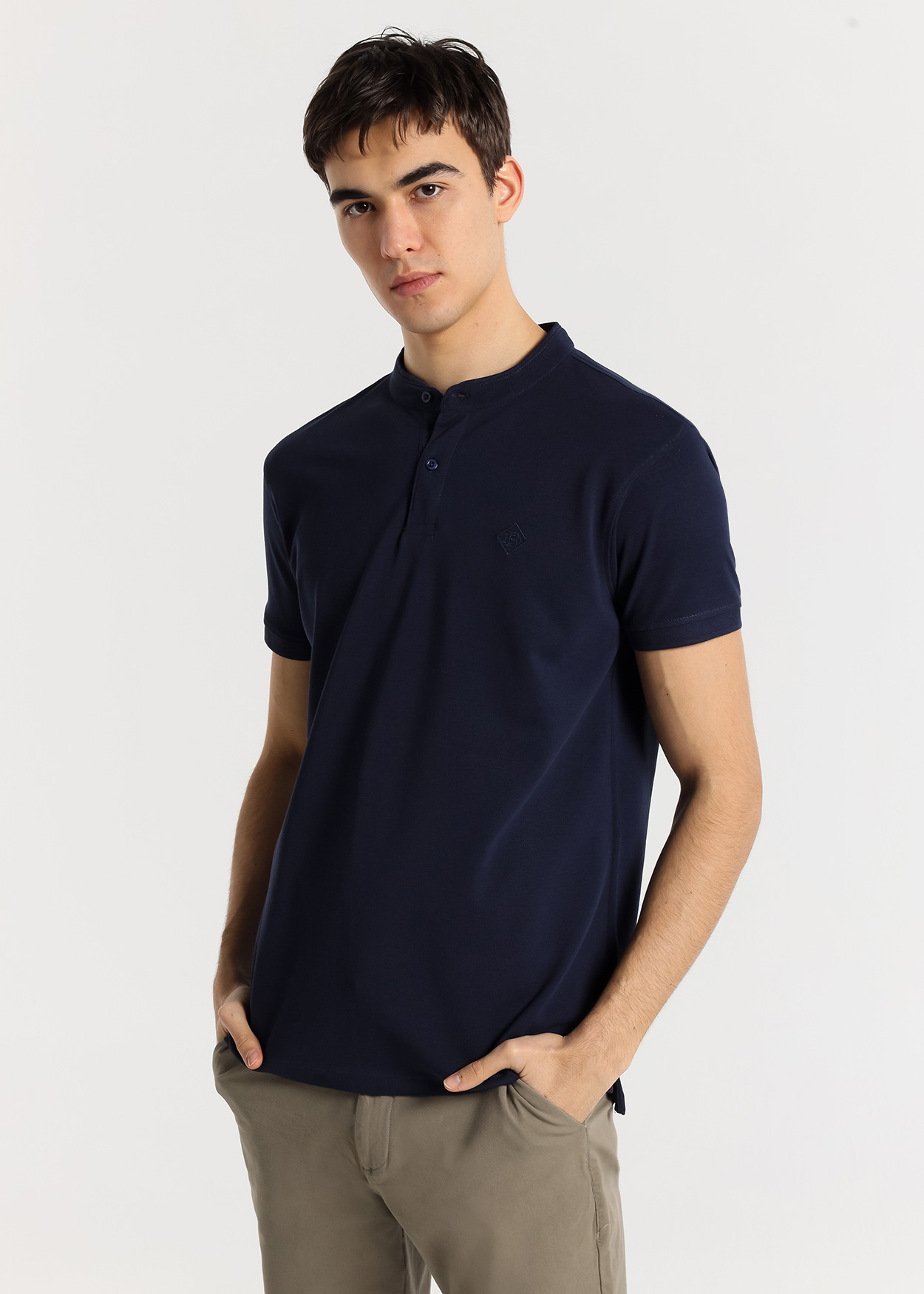 Pólo clássico de manga curta Azul