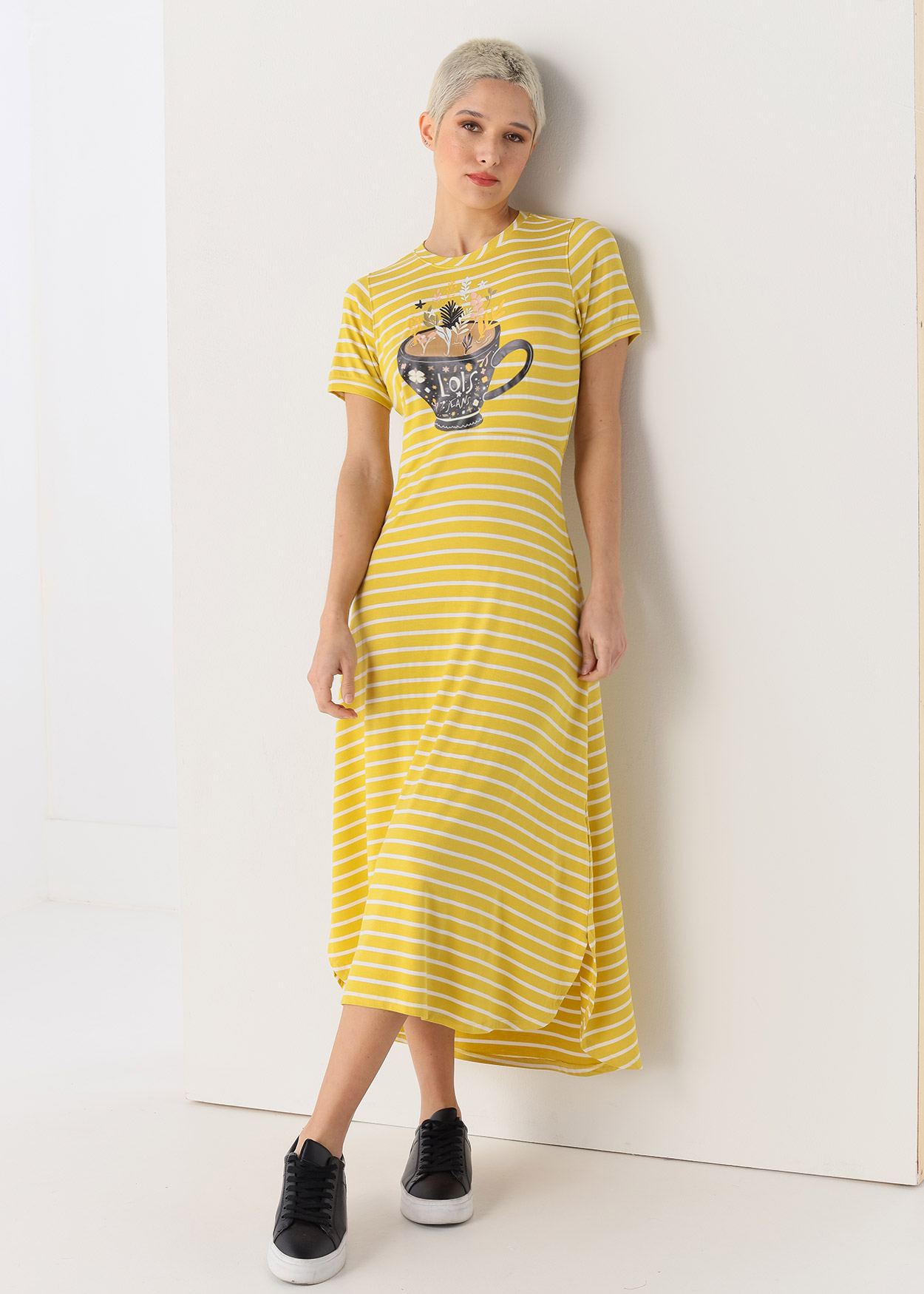 Vestido Comprido Riscas Senhora Amarelo