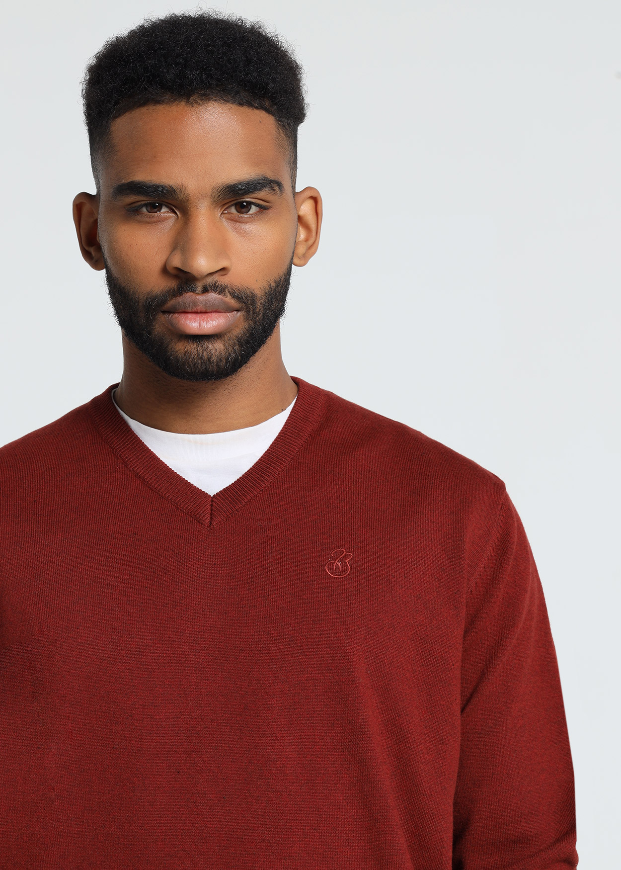 Camisola com Decote em V Vermelho