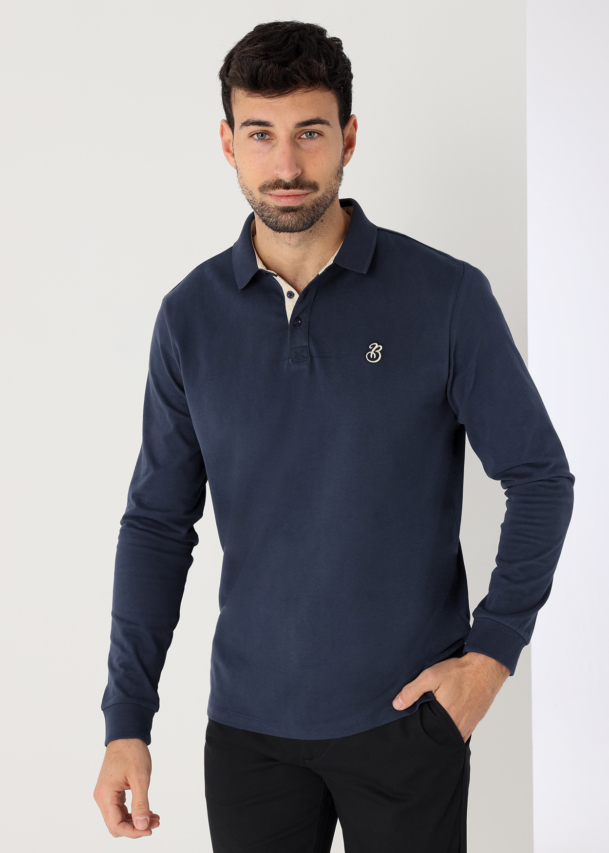 Pólo Básico de manga comprida Azul