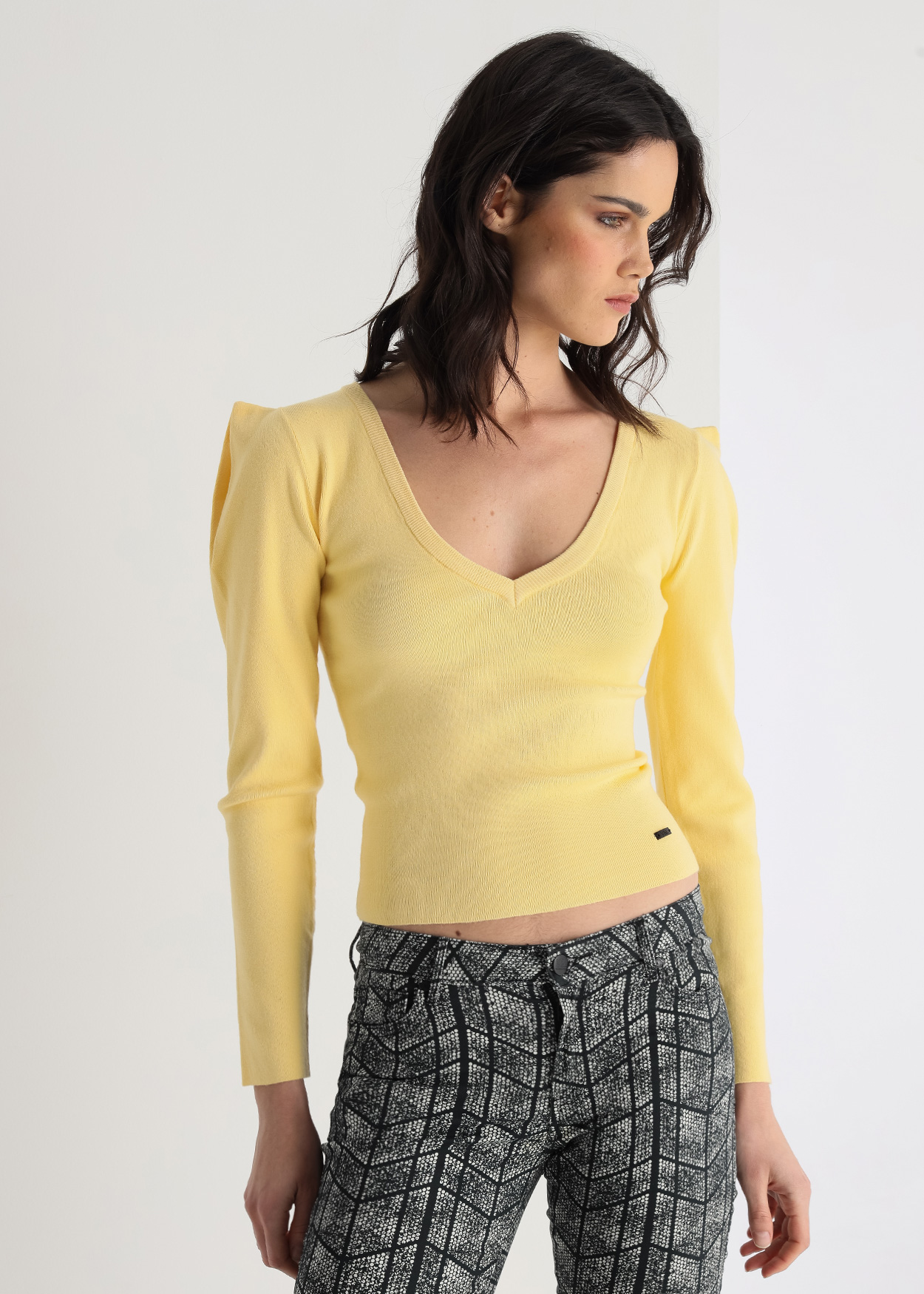 Camisola decote V Senhora Amarelo