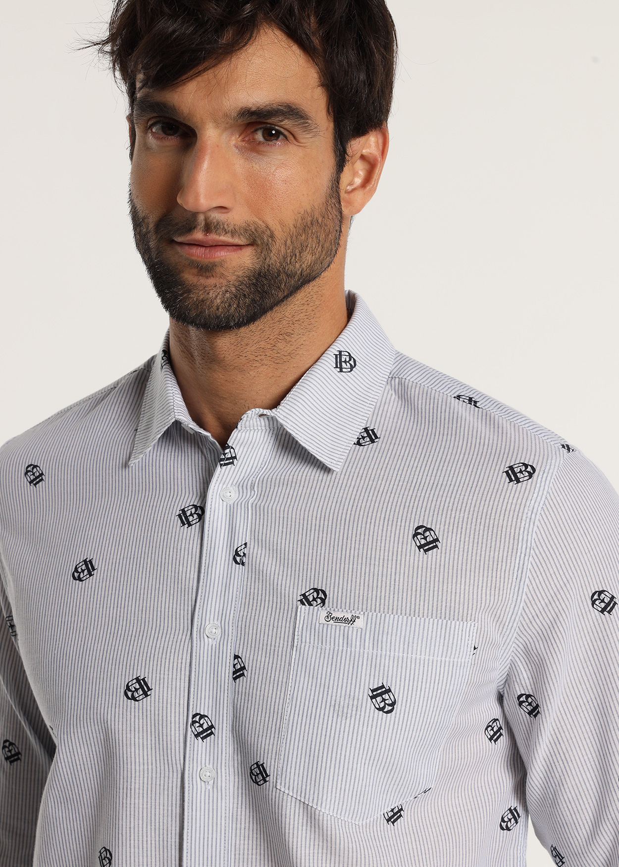 Camisa de manga comprida com riscas Azul