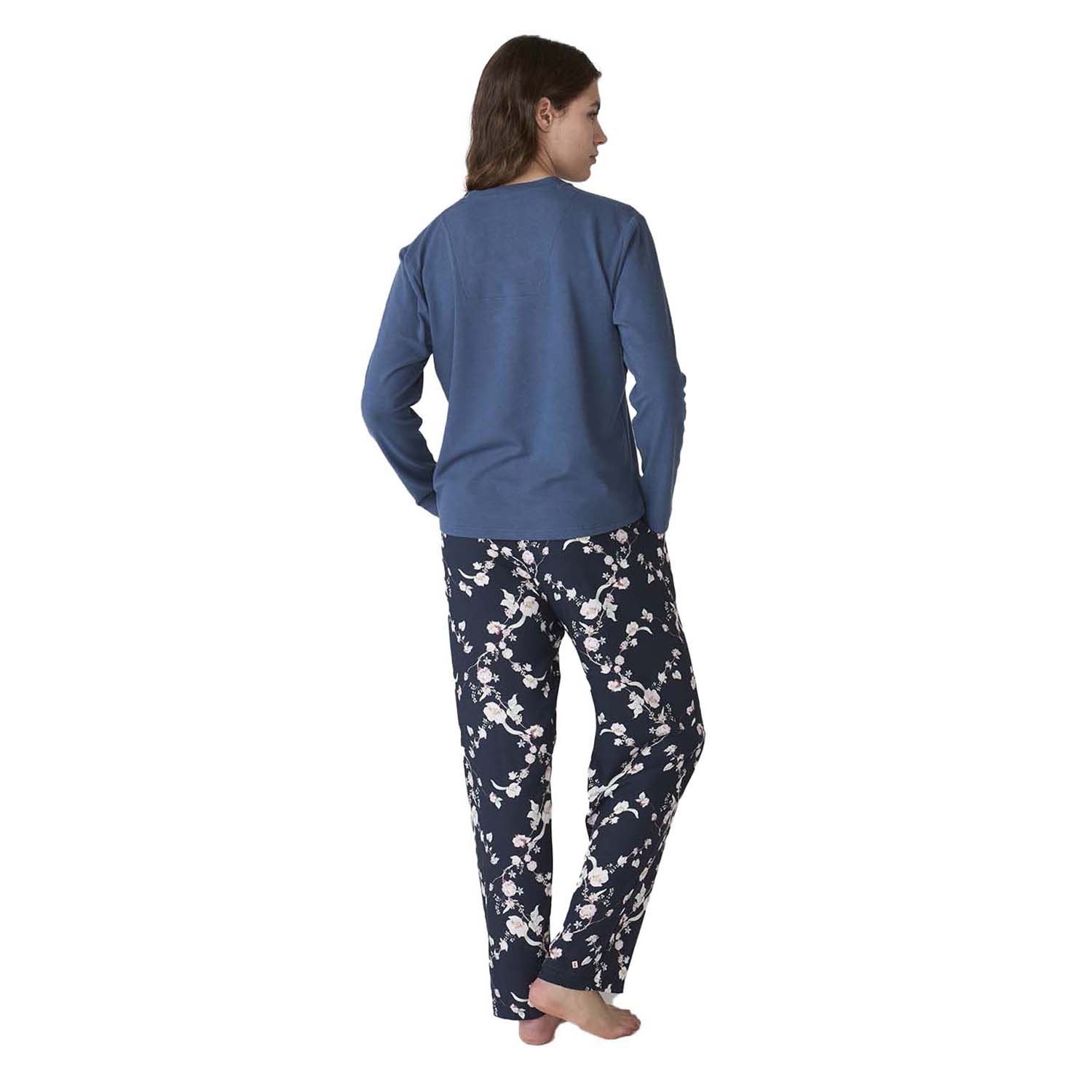 Pijama Senhora Manga Comprida Azul com Estampado