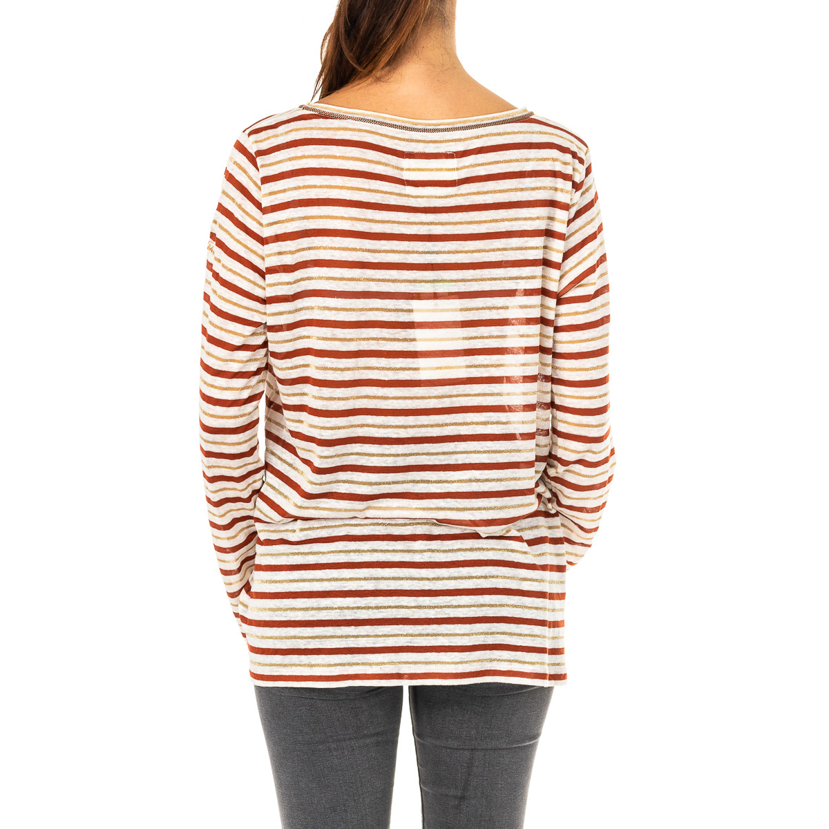 Camisola Senhora com Listras Castanho e Bege