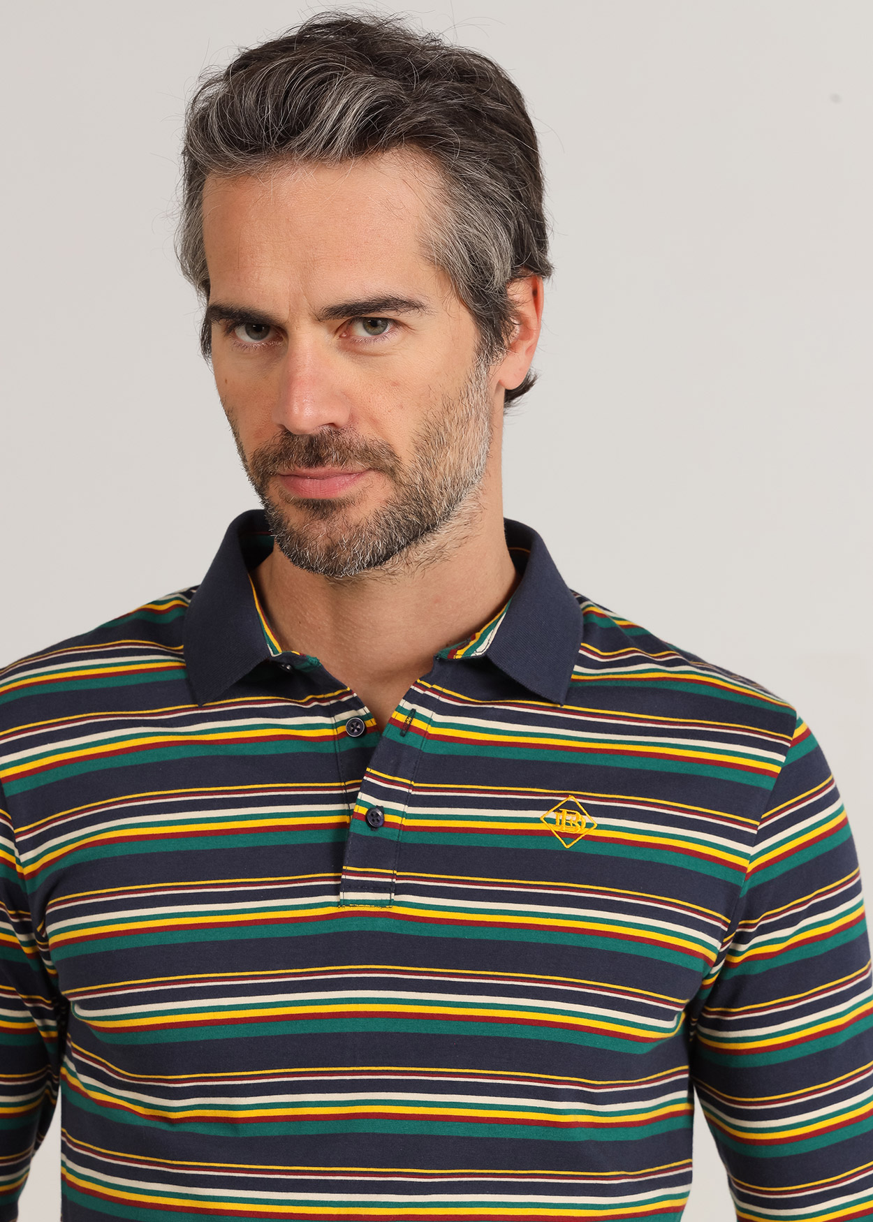 Pólo Riscas de Manga Comprida Azul