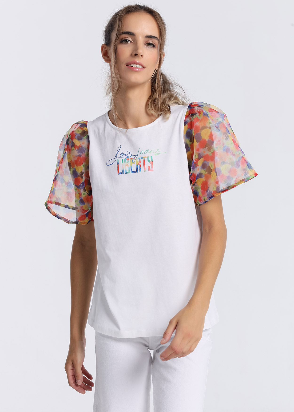 Top de manga transparente Senhora Branco