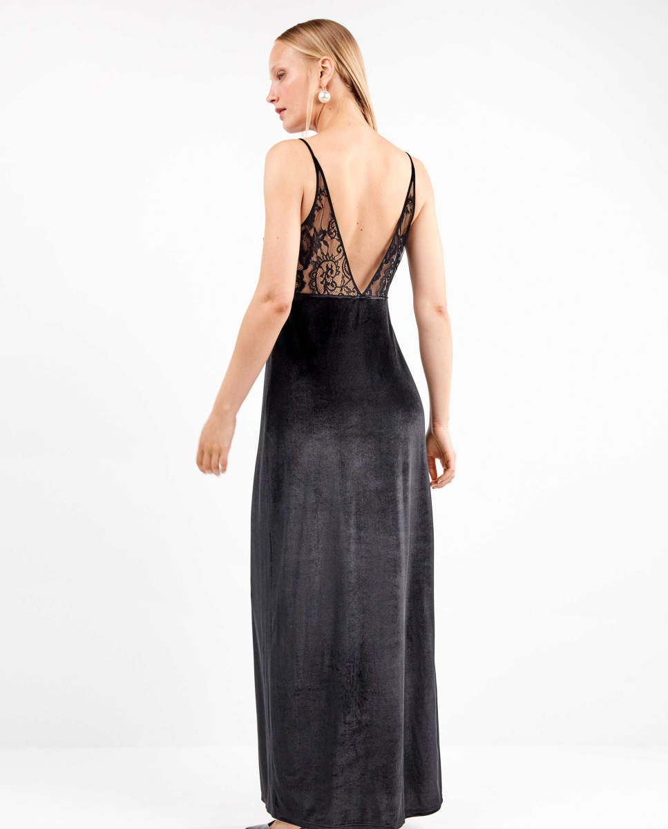 Vestido Longo de Veludo Preto