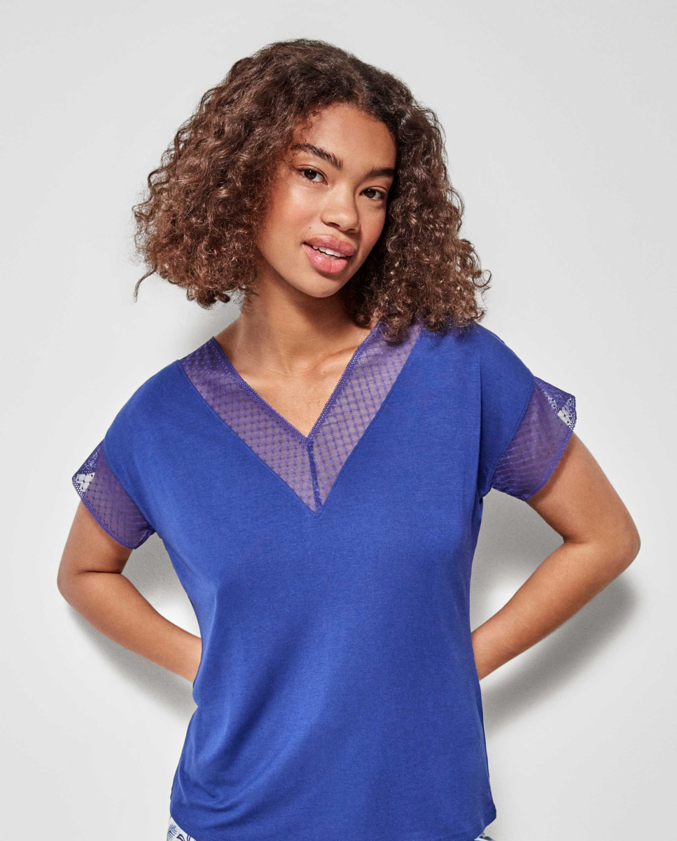 Camiseta lisa de manga curta Azul