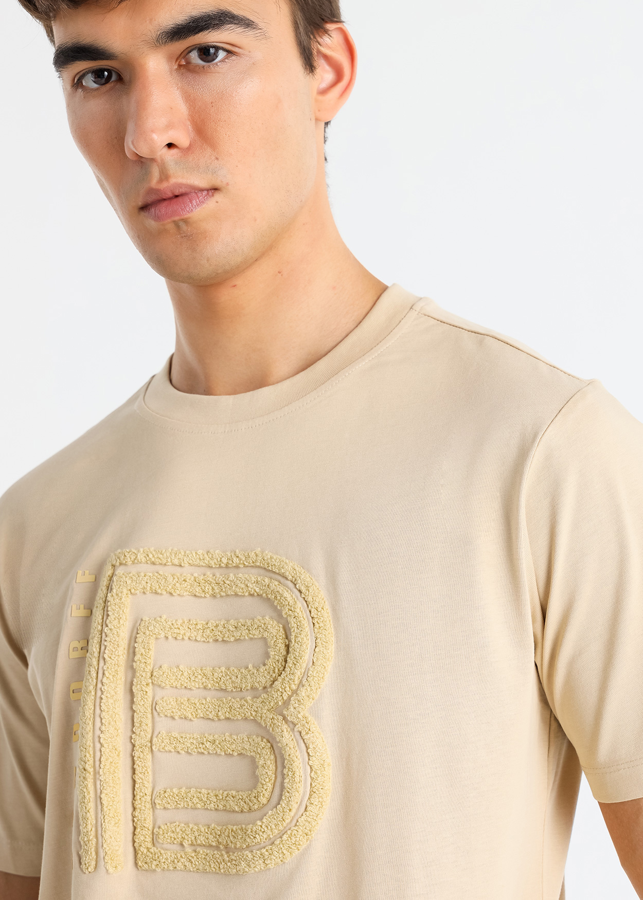 T-Shirt com logotipo em relevo Bege