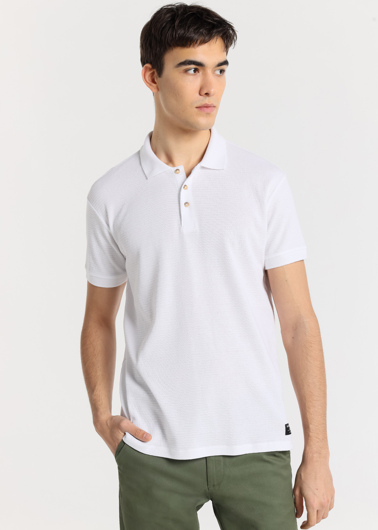 Pólo manga curta em malha jacquard estilo clássico Branco