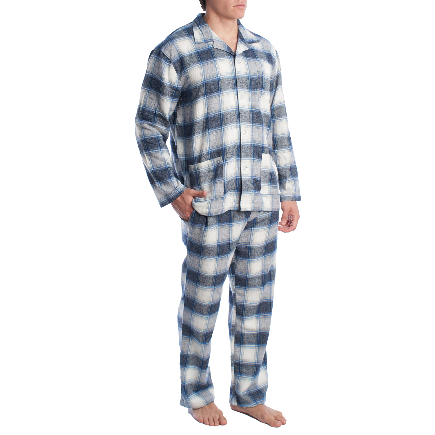 Pijama de Manga Comprida Azul-Branco 