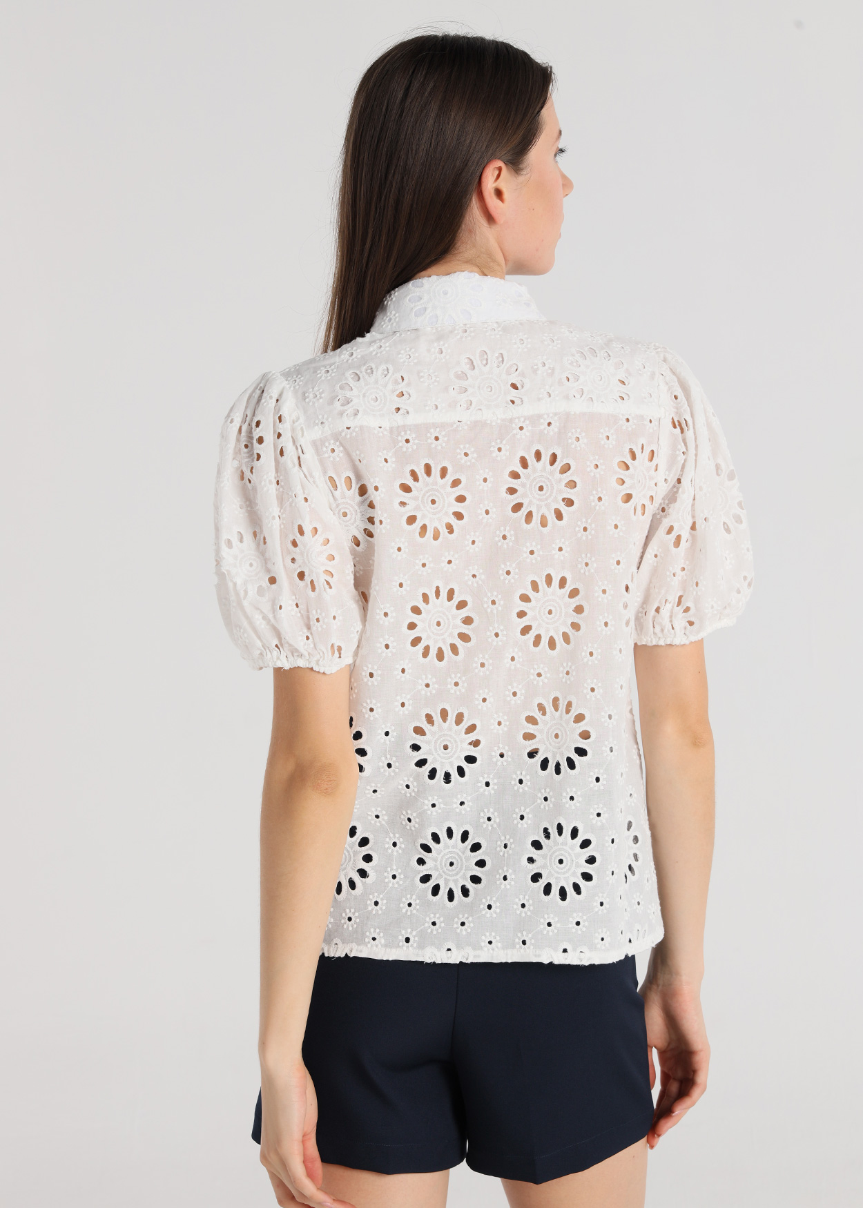 Blusa de manga abalonada Senhora Bege