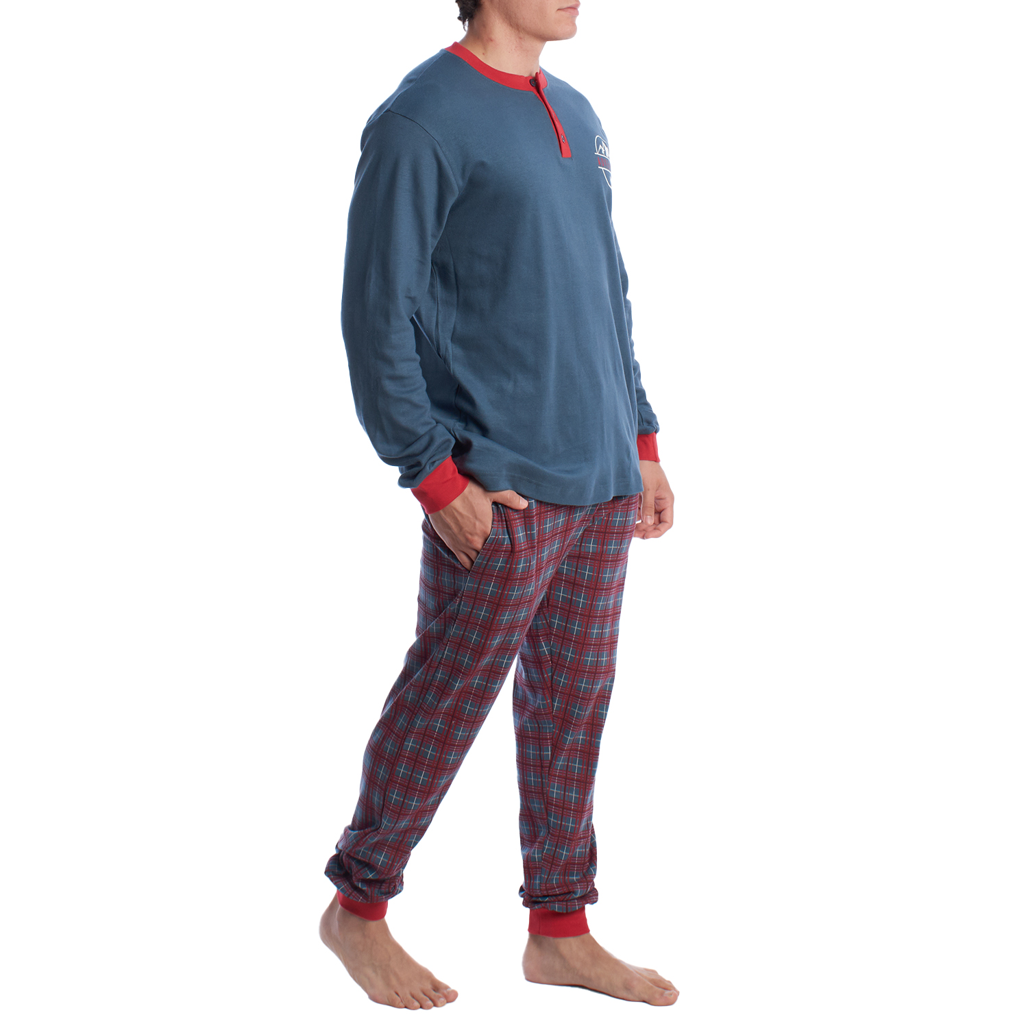 Pijama de Manga Comprida Azul-Vermelho