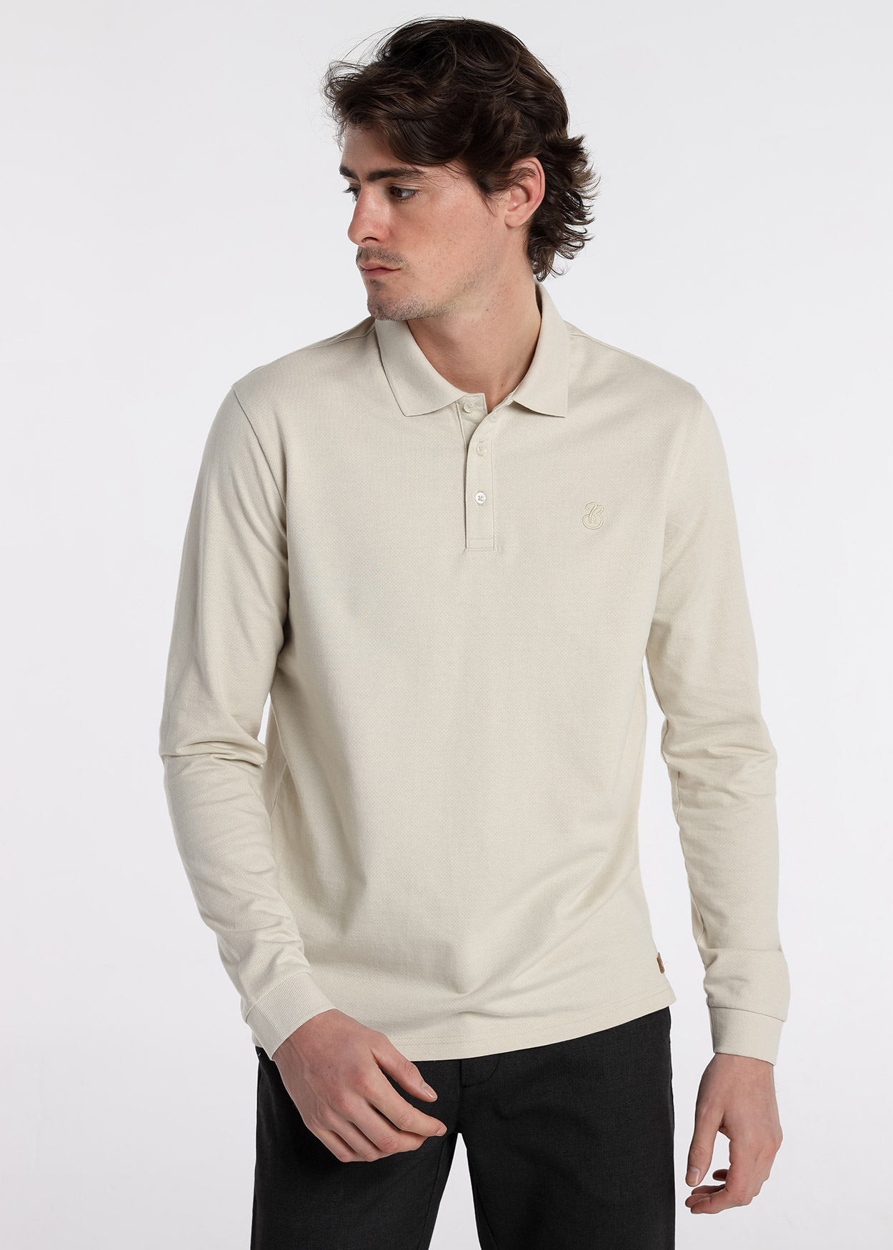 Pólo Básico de manga comprida Castanho