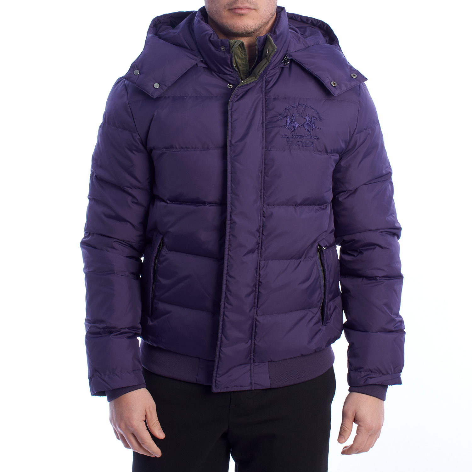 Casaco Acolchoado Homem com Capuz Roxo