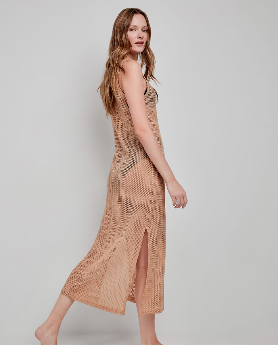 Vestido Midi de Crochê Castanho