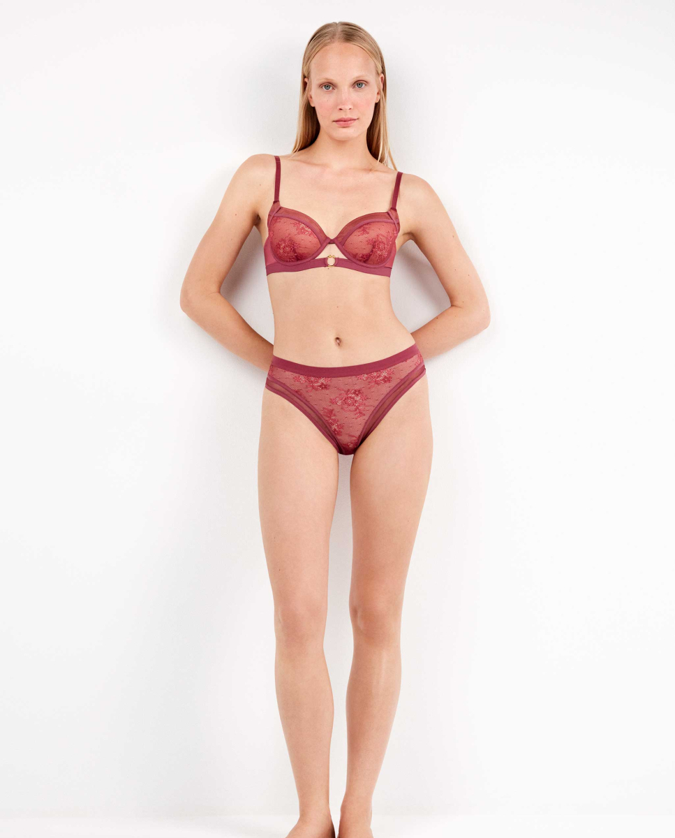 Cuecas clássicas renda floral Vermelho