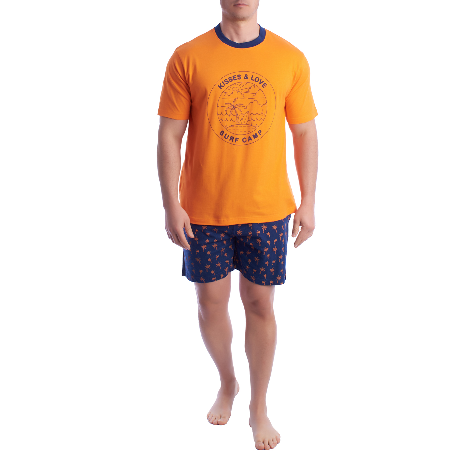 Pijama de Manga Curta Azul-Laranja