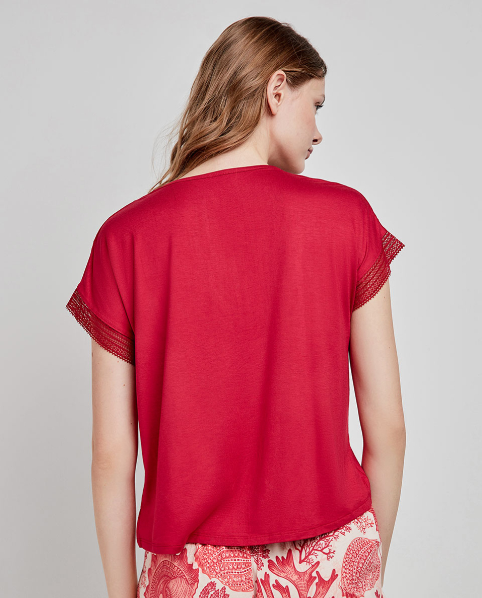 Camiseta de manga curta com listras Vermelho