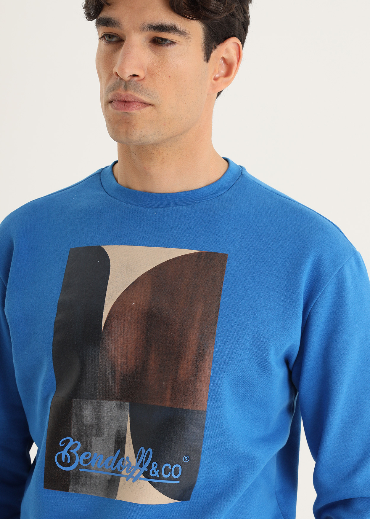 Sweatshirt atoalhado abstrata | Sweatshirt gola redonda Castanho