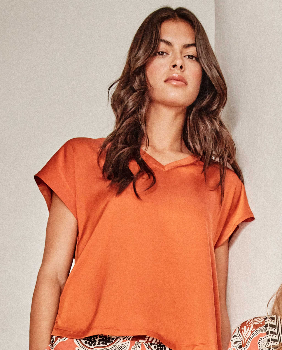 Top em cetim Laranja