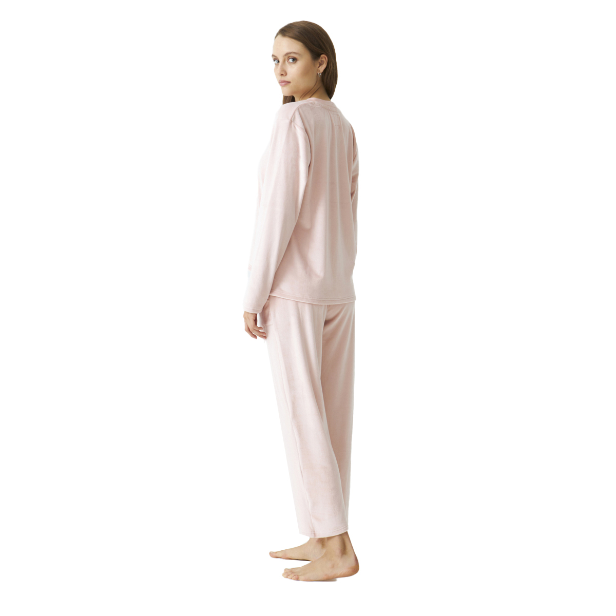 Pijama de Veludo Senhora Manga Comprida Rosa Claro