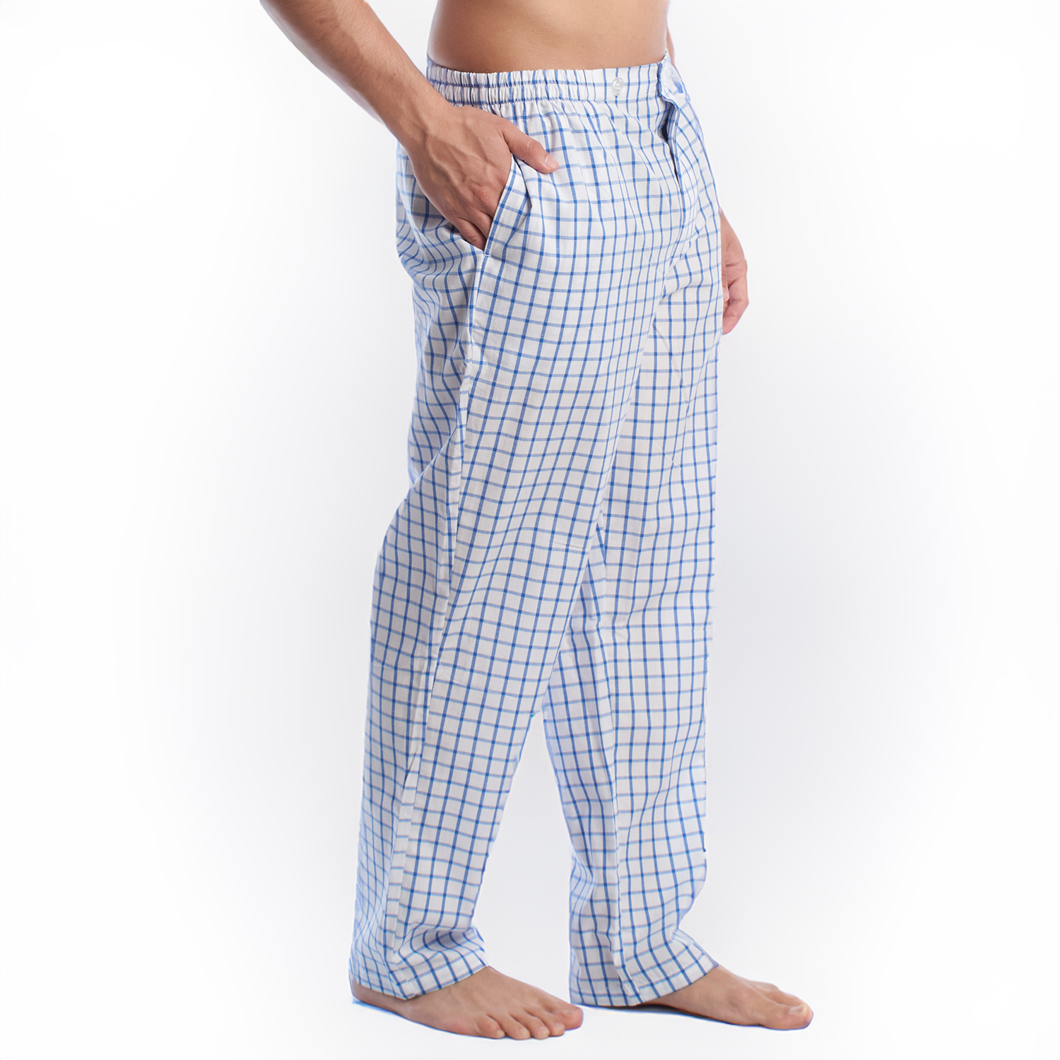 Calças de Pijama Branco-Riscas Azuis