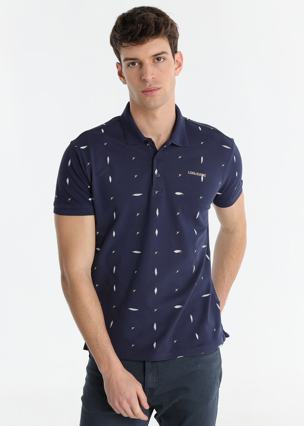 Pólo Estampado Homem Azul