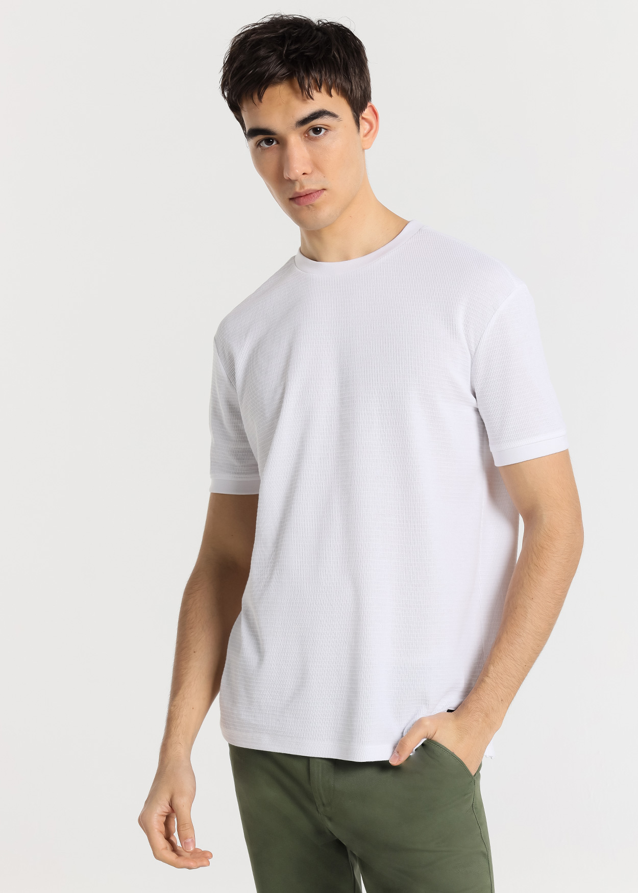 T-Shirt básica em tecido Jacquard Branco