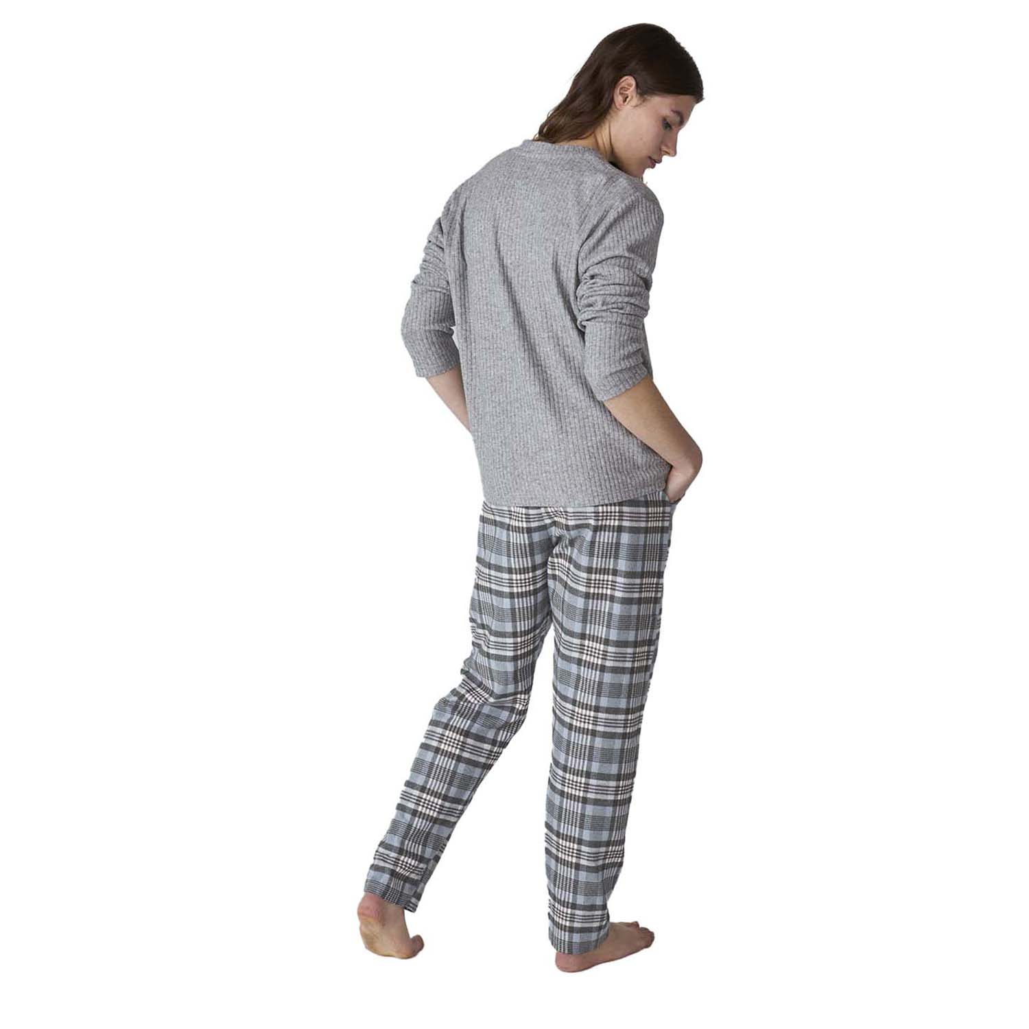 Pijama Senhora Manga Comprida Cinzento