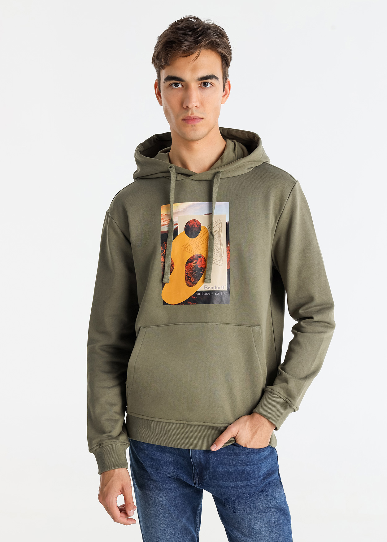Sweatshirt com Capuz Estampado com Madeira Verde
