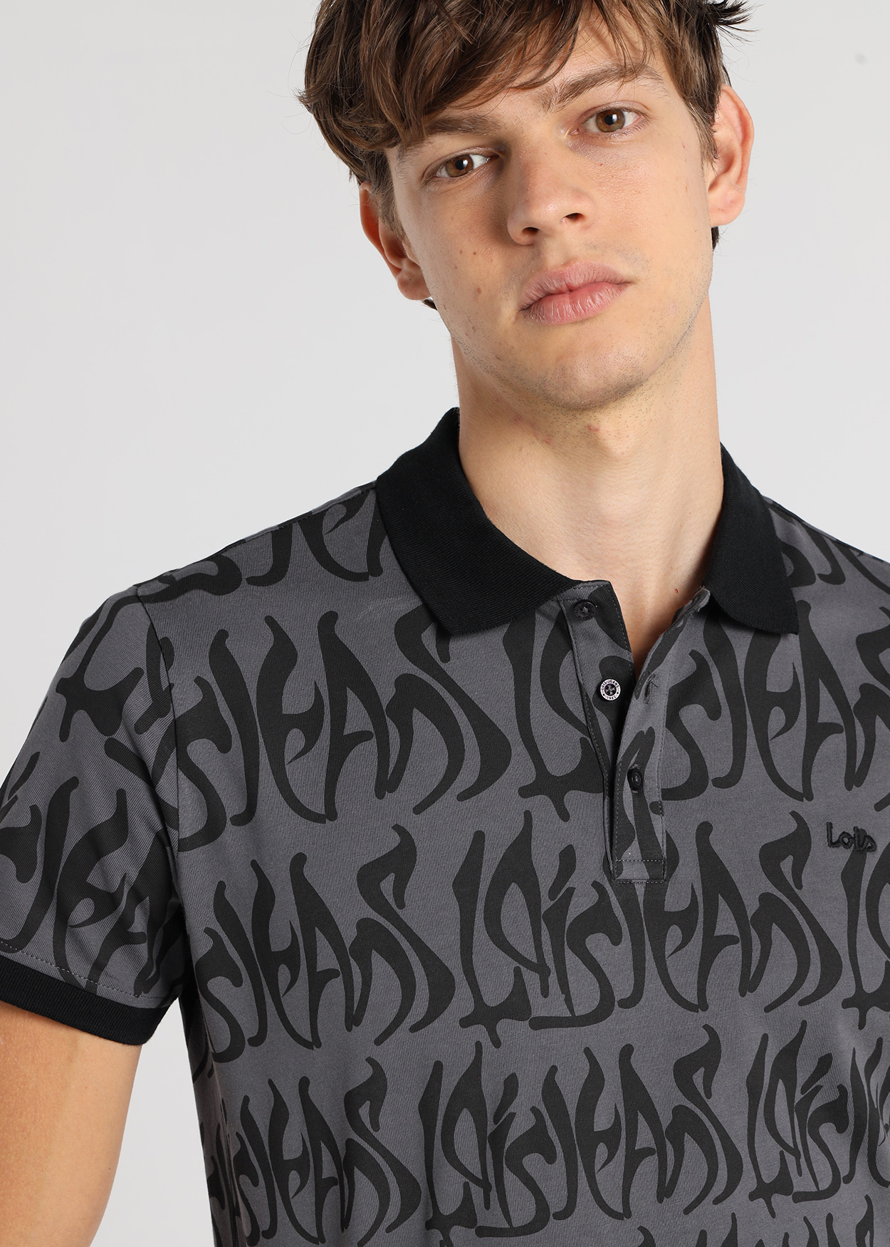 Pólo Estampado Homem Cinzento