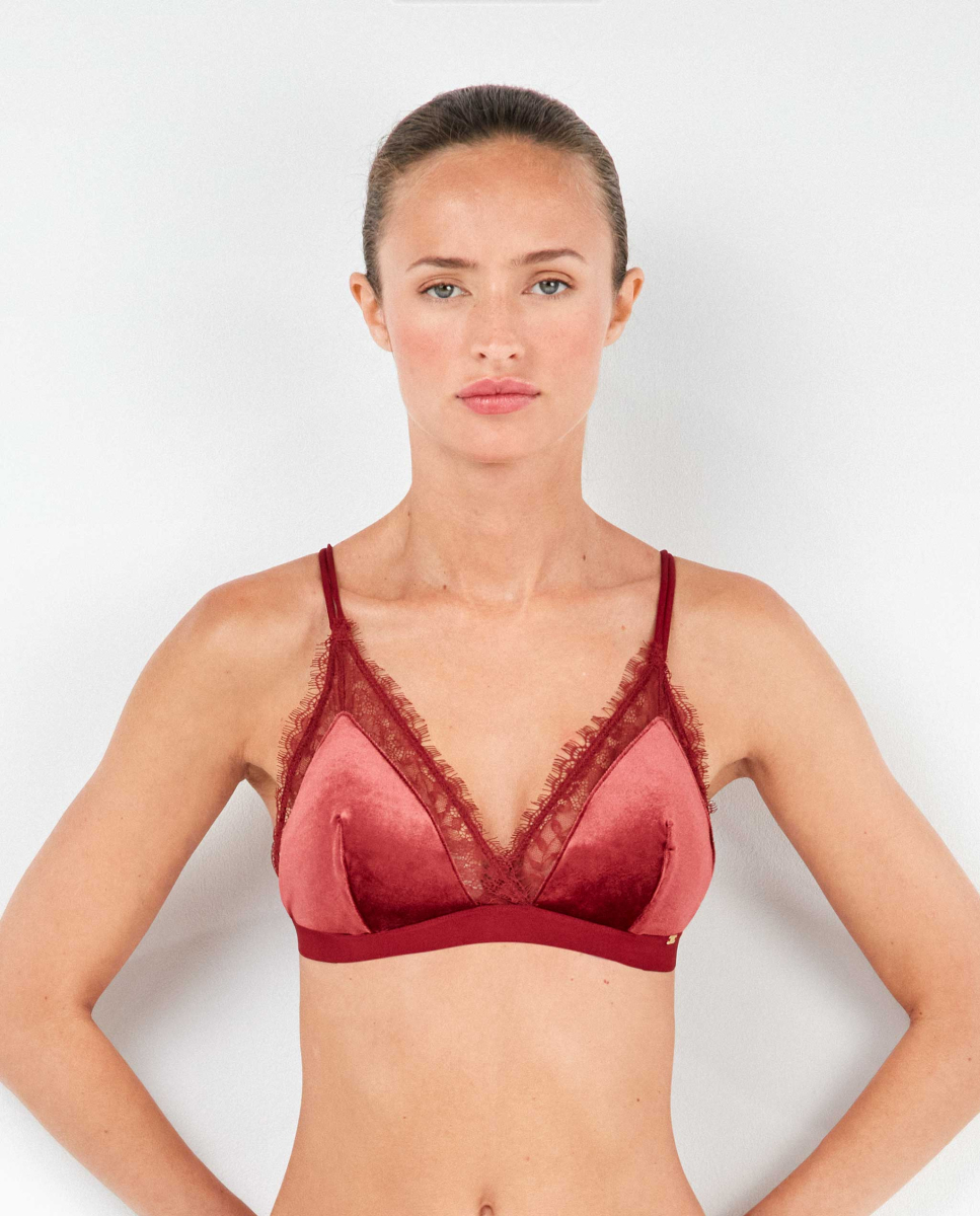 Soutien triangular de veludo Vermelho