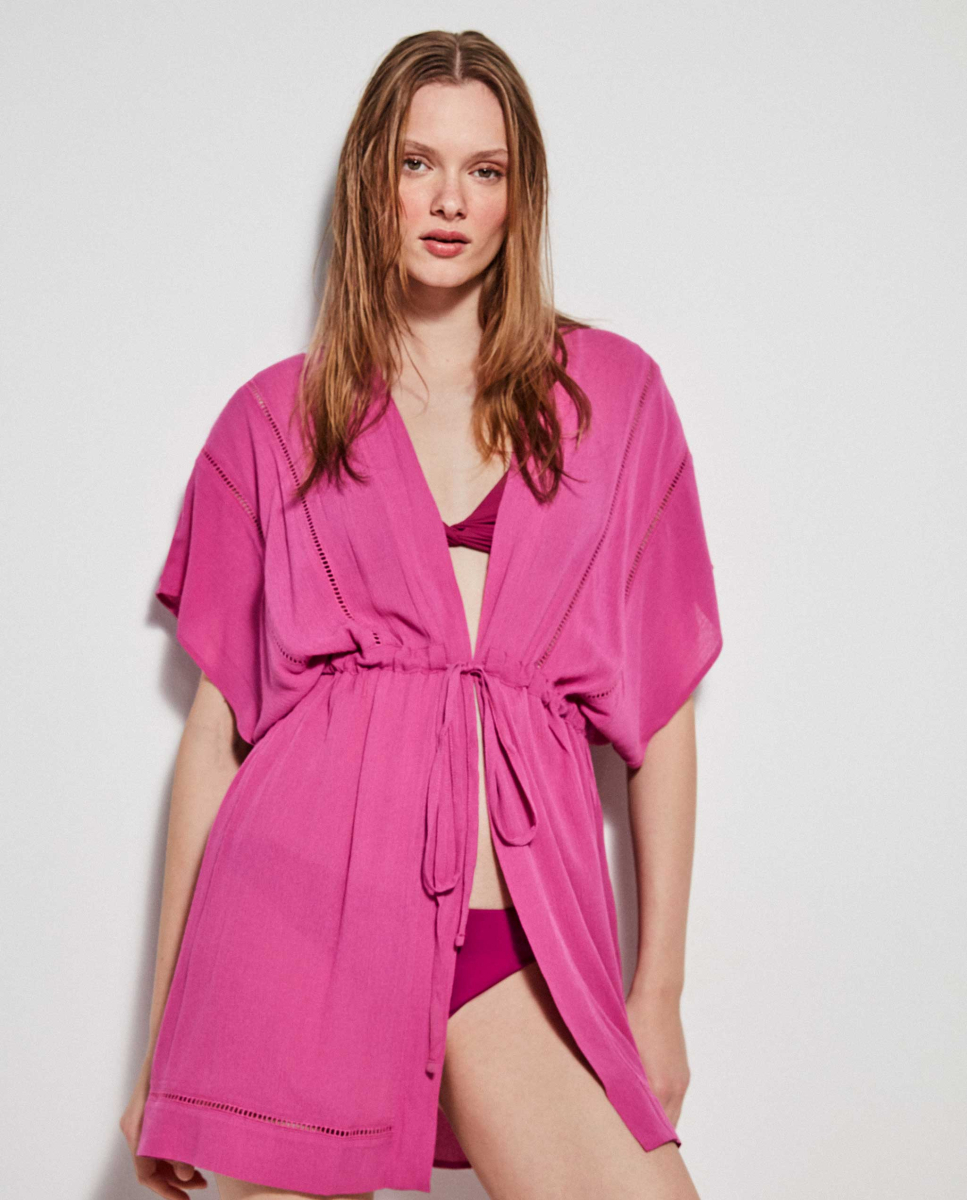 Caftan com cintura ajustável Rosa