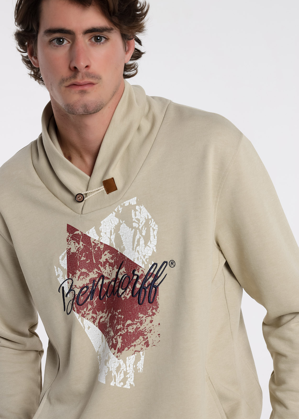 Sweatshirt com Gola Redonda Bege