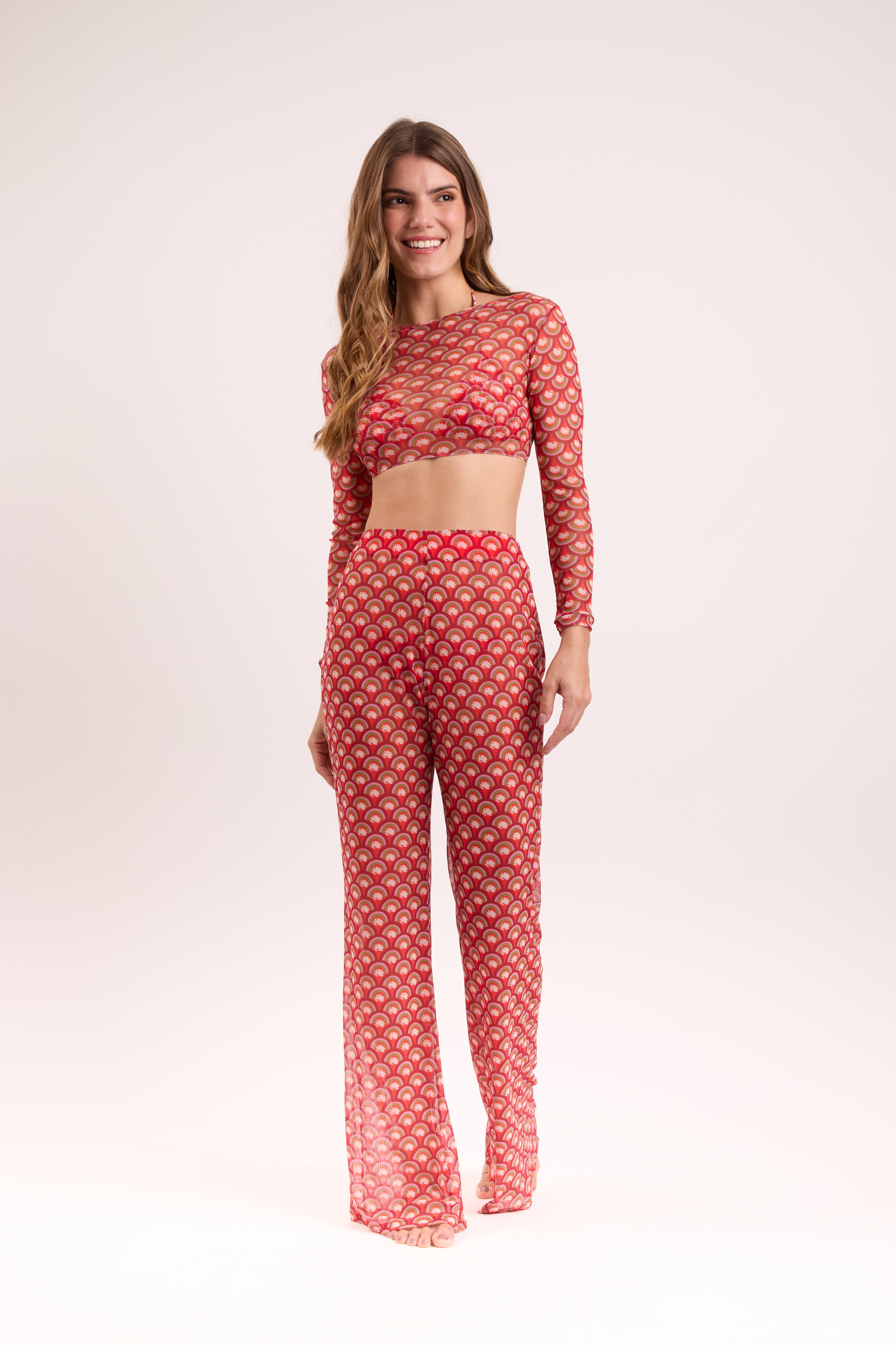 Calças de praia Floral-Scales Vermelho