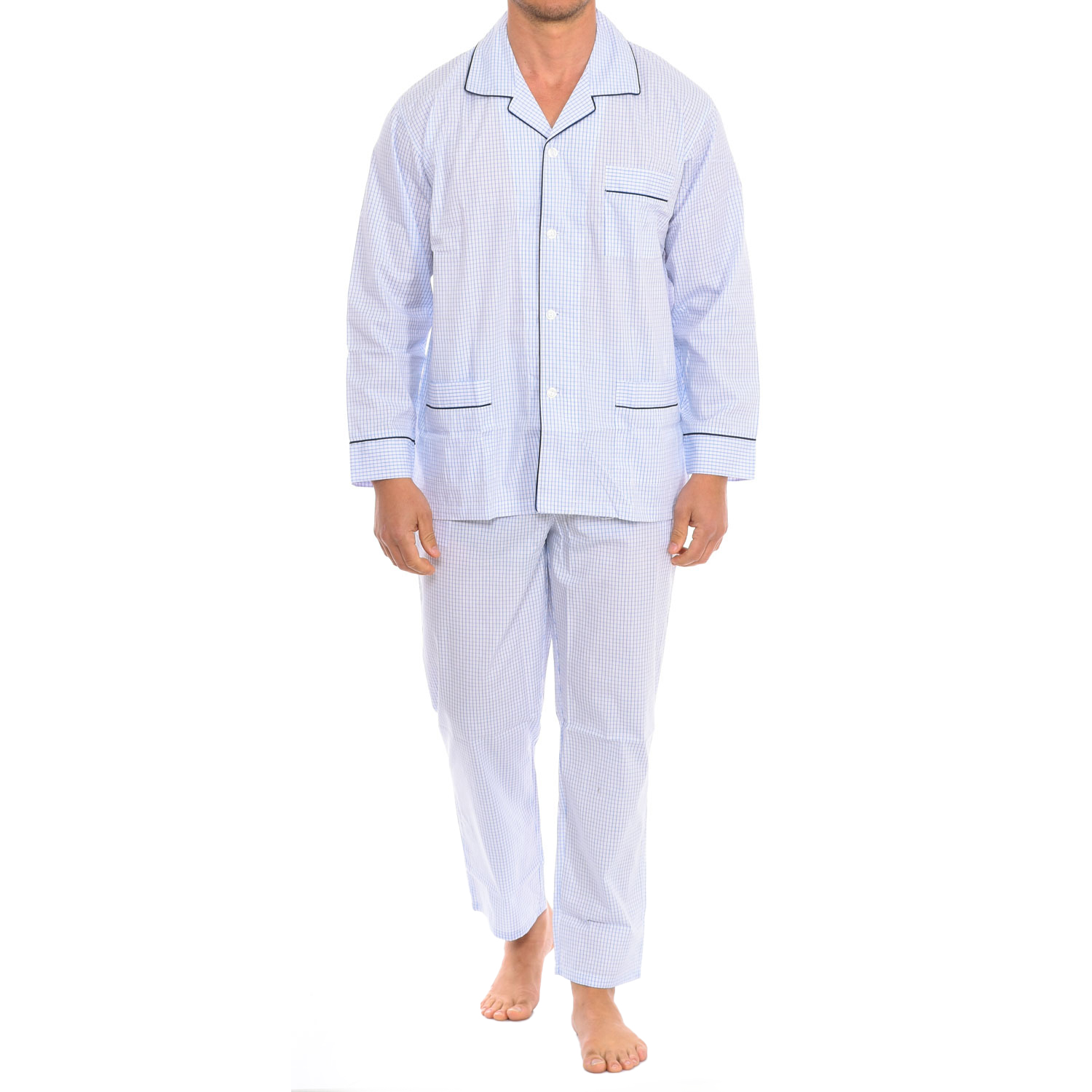 Pijama de Manga Comprida Branco-Azul